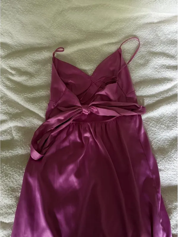 Pink Rose Pink satin slip dress with tie back - Image 3