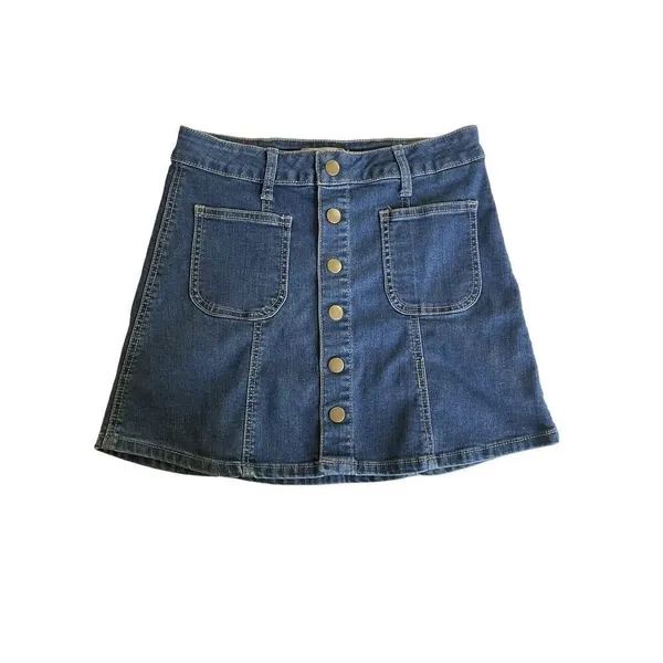Womens Altar’d State Denim Brass Front Snap Medium Wash Jean Skirt - Sz S - Image 2