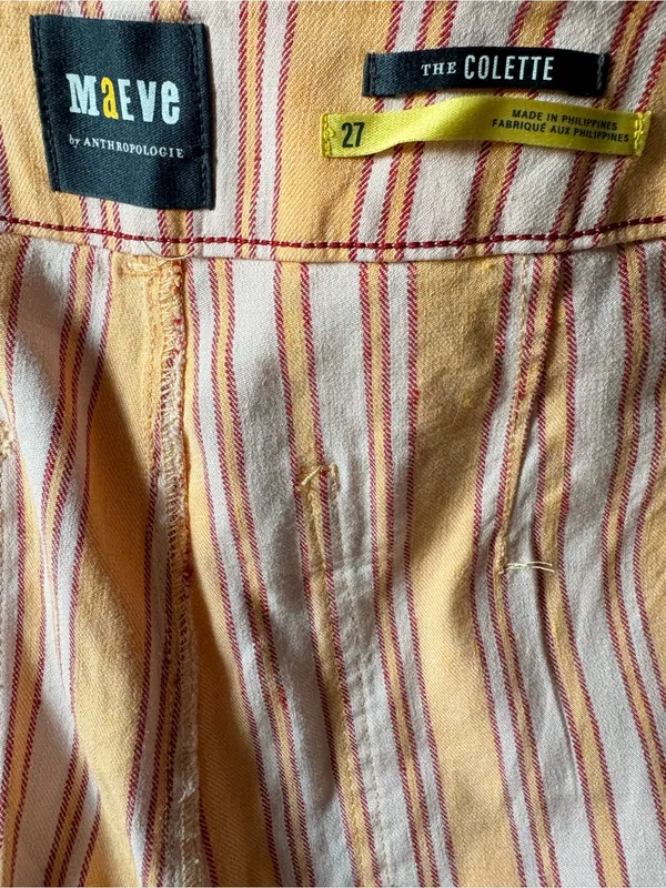 Anthropologie Colette Linen Pants Crop Wide Leg Orange Stripes Maeve Size 27 - Image 4