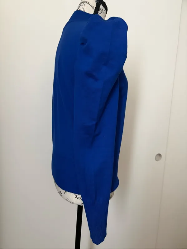 Puff Shoulder Crewneck Sweater in Royal Blue - Image 2