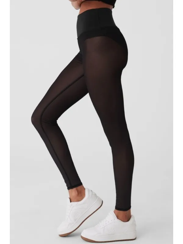 Alo Airlift Mesh High-Waist Track Star Leggings Black Sheer See-Through Hi-Rise - Image 3