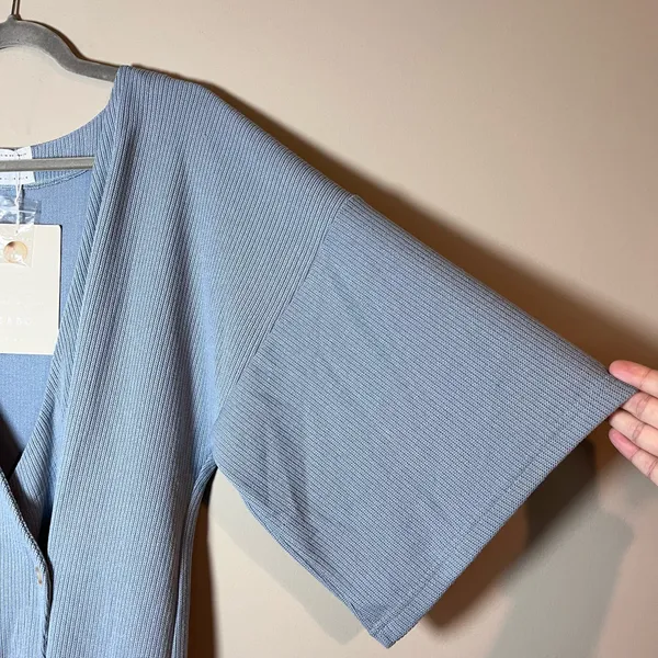 SABO Wyatt Ribbed Knit Relaxed Wrap Top Blue - Image 3