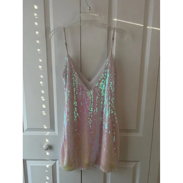 Lulus Mirrorball White Iridescent Sequin Mini Dress Size XS - Image 4