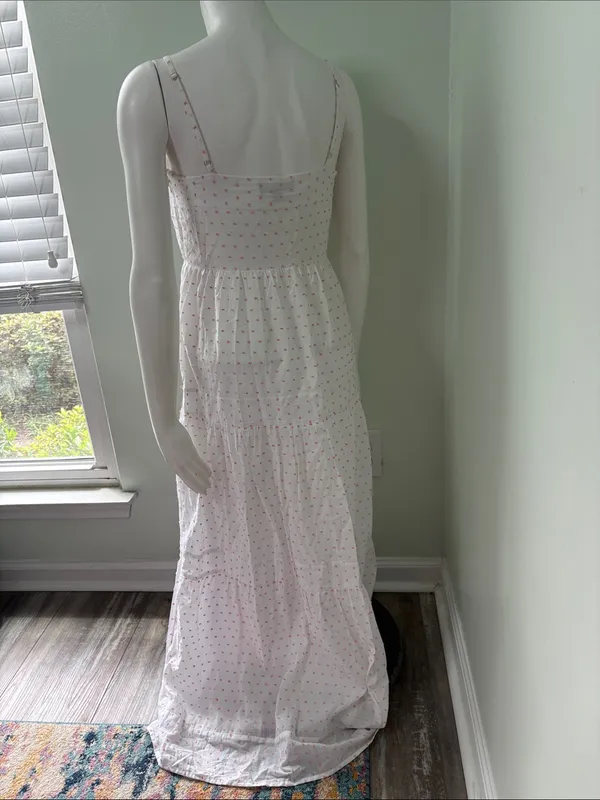 Lulu’s Sunny Situation White & Pink Swiss Dot Tiered Maxi Dress Size Small - Image 6