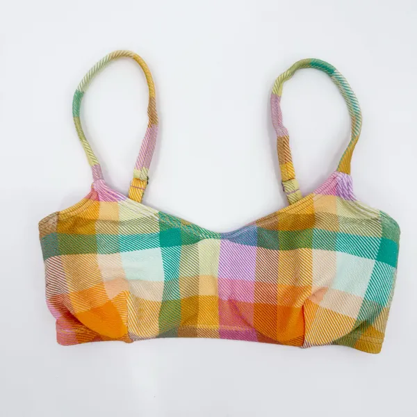 Billabong Bikini Top SZ Small Warm Wave Lila Bralette Swim Suit Madras Plaid NWT - Image 3