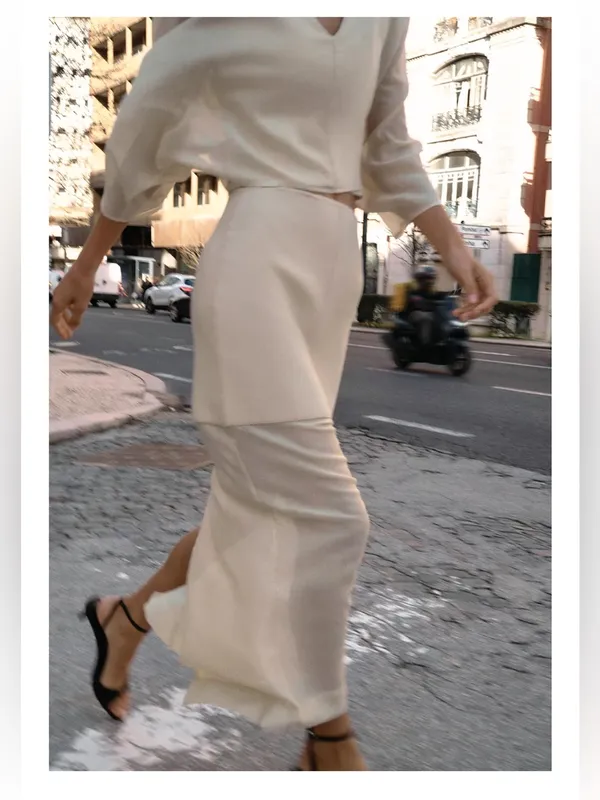 Zara NWT SET Cream V-Neck Balloon Sleeve Top & Skirt - Image 6