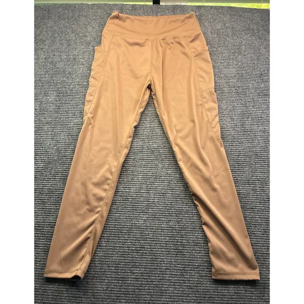 Womens Tan High Waisted Athletic Leggings‎ with Side Pockets Size Large Camel - Image 2