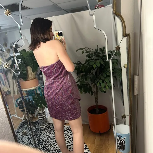 Topshop Strapless Mini Sheath Dress Metallic Purple Size 12 - Image 3