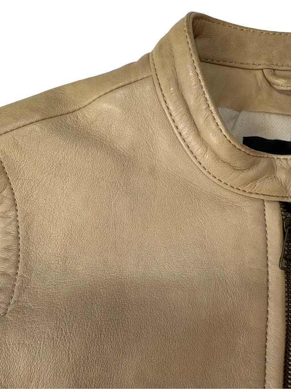 J.Crew Collection Genuine Leather Moto Jacket Beige Taupe Size 4 - Image 8