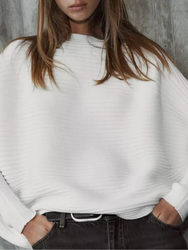 NWT Zara Volume Textured Knit Jumper Sweater Boat Neck White Sz S-M - Image 6