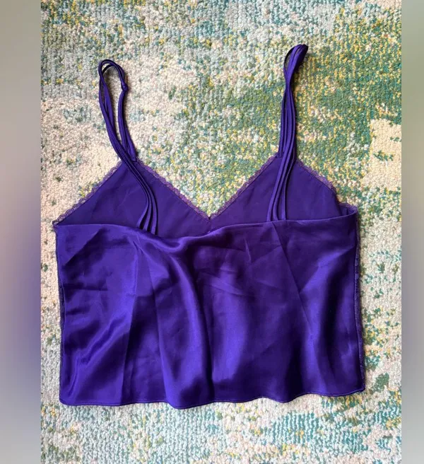 Vintage 80s Victoria’s Secret gold label lace satin cropped cami, size medium - Image 10