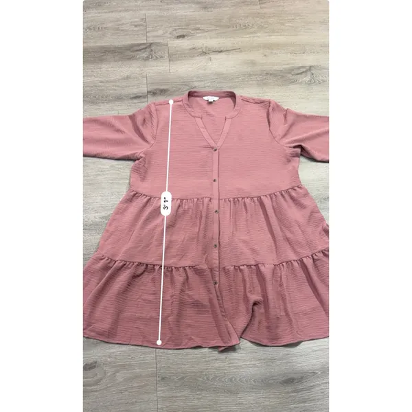 Nine West XL Dusty Rose Tiered Babydoll Tunic Dress Boho Flowy Long Sleeve - Image 10