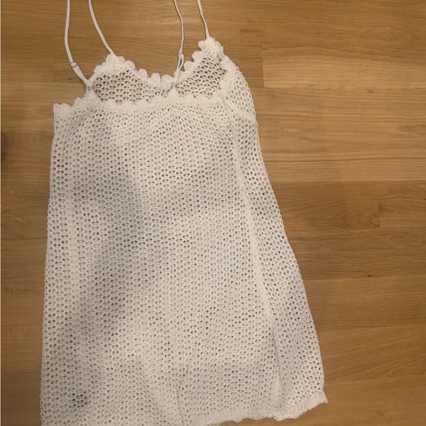 SHEIN White Crochet Knit Mini Coverup Dress - Image 3