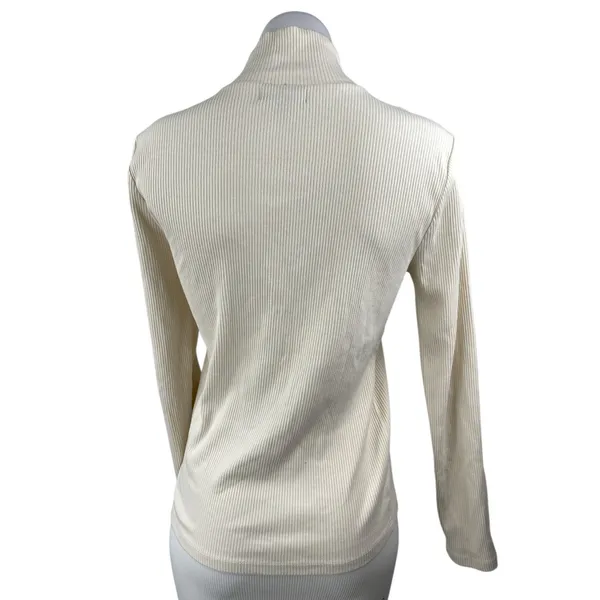 J.Crew Womens Cream Rib Knit Gold Button Turtleneck Long Sleeve Sweater Top Sz M - Image 2