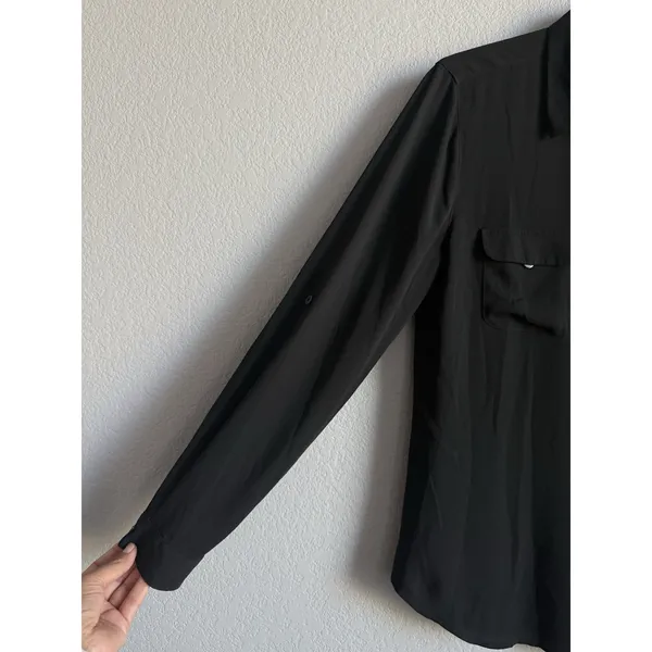 LOFT Black Utility Blouse Shirt Long Sleeve Roll Tab Button Down Pocket Top S - Image 7