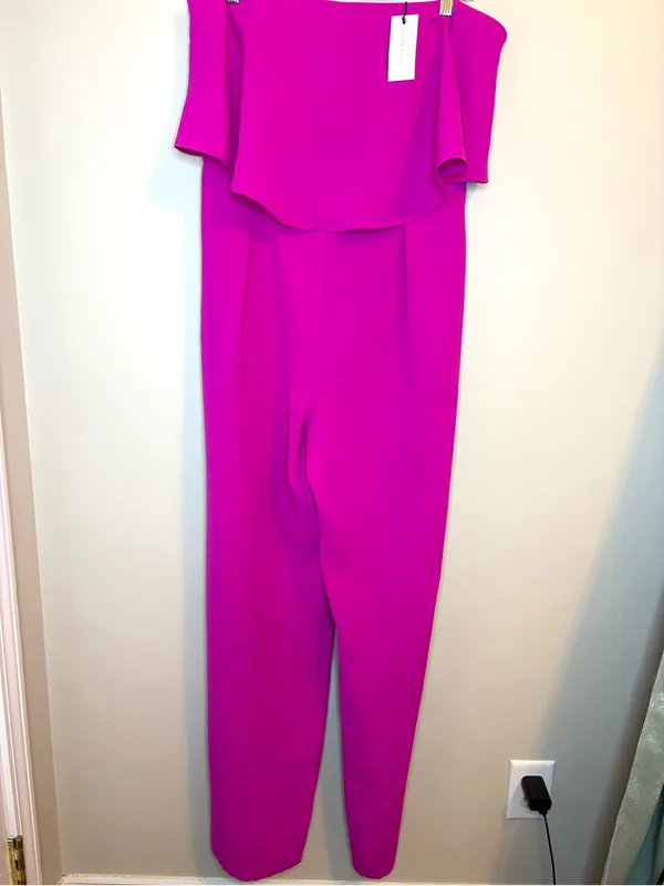 NWT Sugarlips Fuchsia Pink Strapless Ruffle Jumpsuit Size L - Image 2