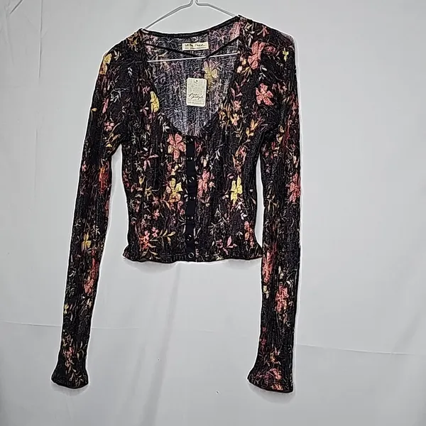 NWT Free People Angelina cropped floral combo long sleeve top blouse sz Medium - Image 2
