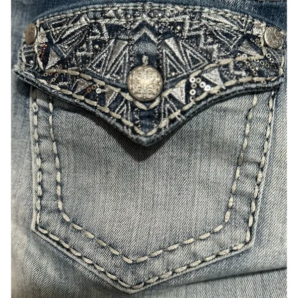 Paisley Sky Women's Distressed Wash Bootcut‎ Jeans Decorative Pockets Size 12 - Image 3