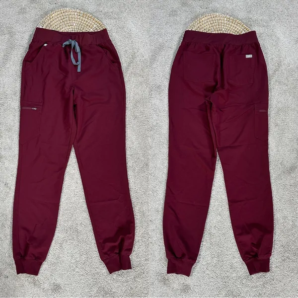 Figs Women’s High Waisted Zamora Jogger Scrub Pants Pull On in Burgundy ST - Image 3