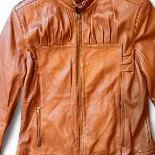 Metro 7 Women’s Size 8 Cognac Saddle Brown Genuine Leather Moto Jacket - Image 7