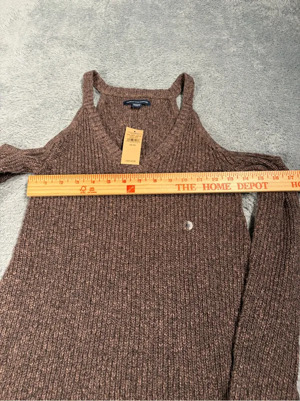 American Eagle Women’s Cold-Shoulder Knit Sweater Brown XS NWT MSRP$50 - Image 4