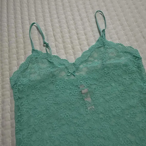 Victoria’s Secret Lace Sheer Lingerie Slip Dress Sz M Medium Teal Green - Image 11