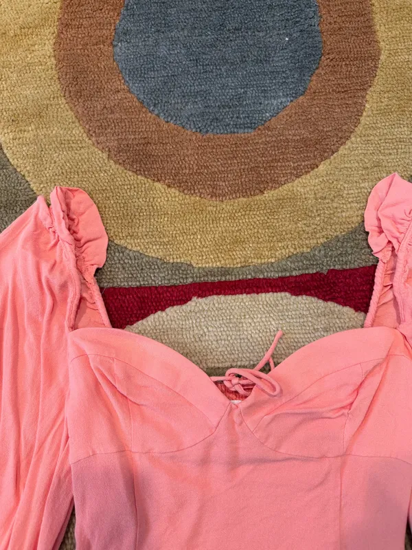 Aritzia Wilfred Novella Blouse Top Peach Pink Puff Sleeve Sweetheart Neck Small - Image 2