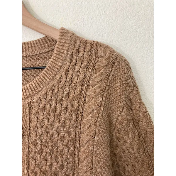 Gap Cottage Cozy Fall Indie Gritty Boho Cable Knit Oversize Brown Sweater Medium - Image 3