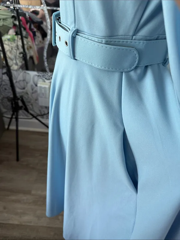 ChicMe Light Blue Belted Midi Dress with Front Zip Detail - Image 6