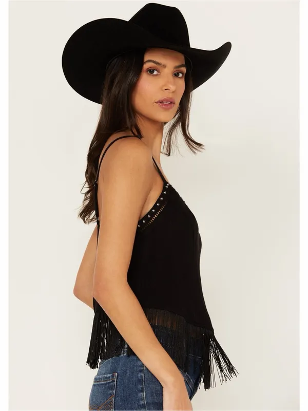 $45 IDYLLWIND WOMEN'S CLEMMONS FRINGE TANK in black M - Image 2