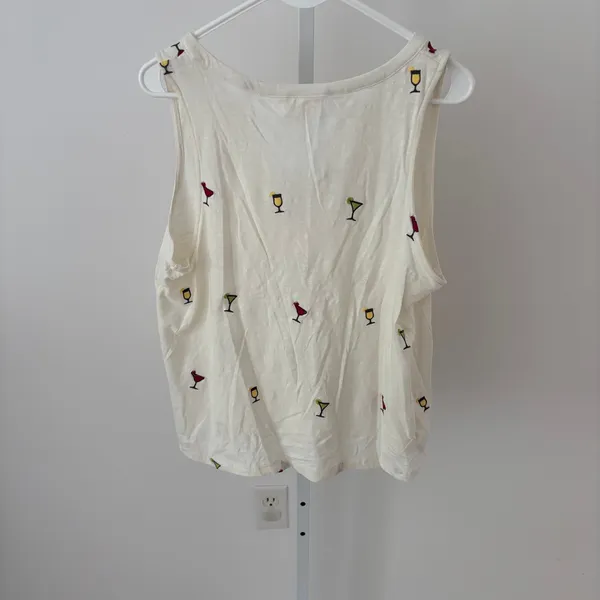 Lucky Brand NWT Women's Embroidered Martini Glass Off-White Tank Top Size L - Image 8