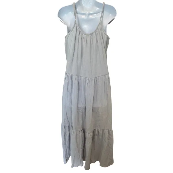 NWT Magaschoni Gauze Dress Medium Dawn Blue Organic Cotton Tiered - Image 6