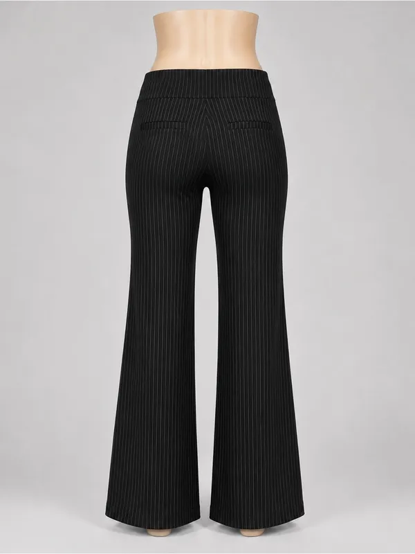 Betabrand Dress Pant Yoga Pants M Black Pinstripe High Rise Wide Leg Pull On - Image 3