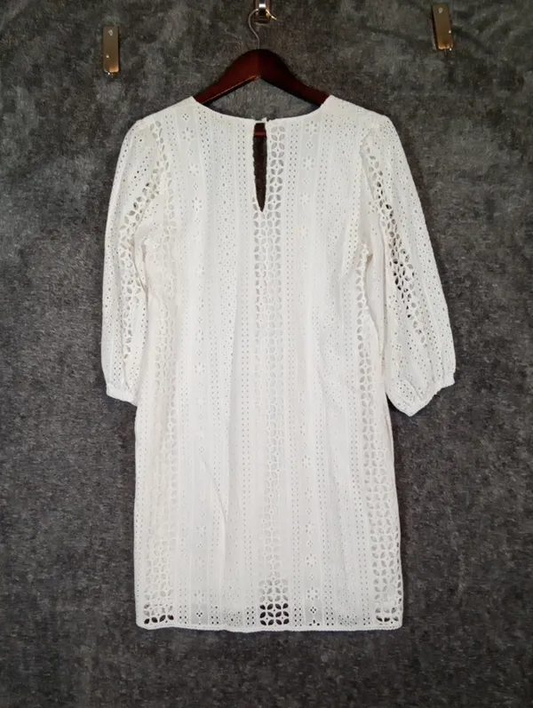 Evereve Presley Eyelet Embroidered Mini Dress Cotton Lined V Neck Womens S - Image 6
