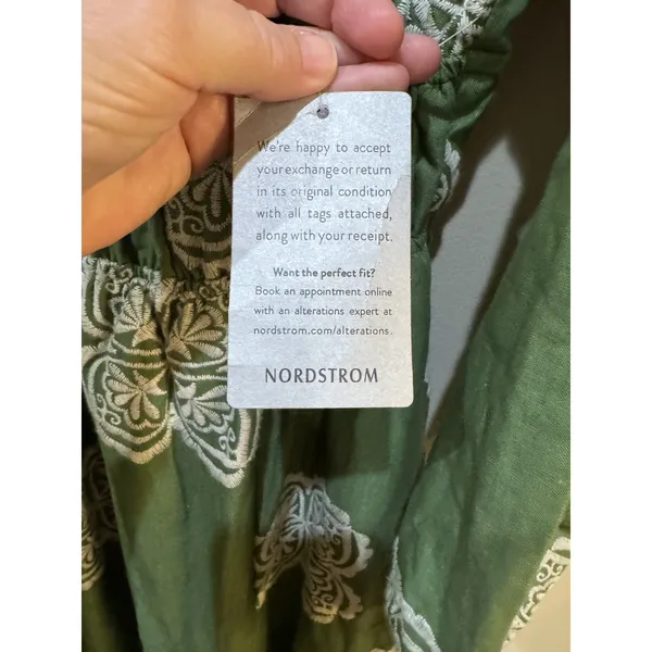 CIEBON Serbita green white Embroidered tiered peasant Dress Size Small Linen - Image 8