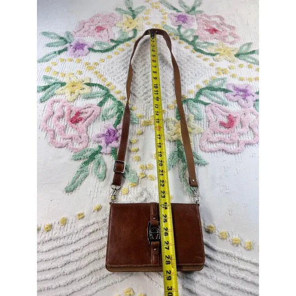 Etienne Aigner‎ Brown Leather Crossbody Wallet Bag 6500Q Cognac Silver Buckle - Image 5