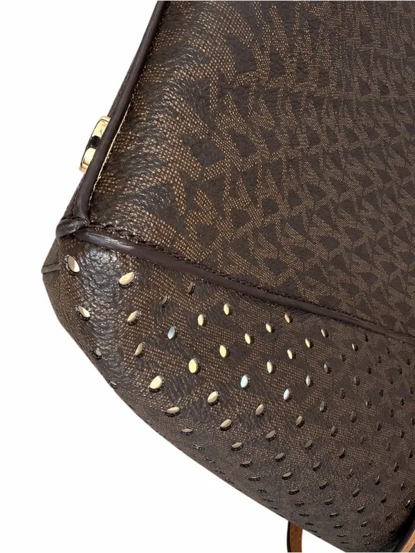 Michael Kors Tote East West Signature Jacquard Voyager Dark Brown Bag Purse - Image 6