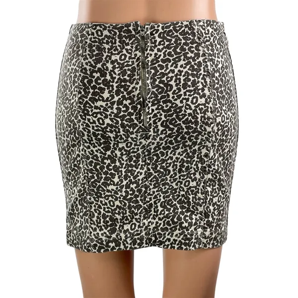 Free People Women's Beige Leopard Animal Print High Waist Mini Pencil Skirt Sz 2 - Image 3
