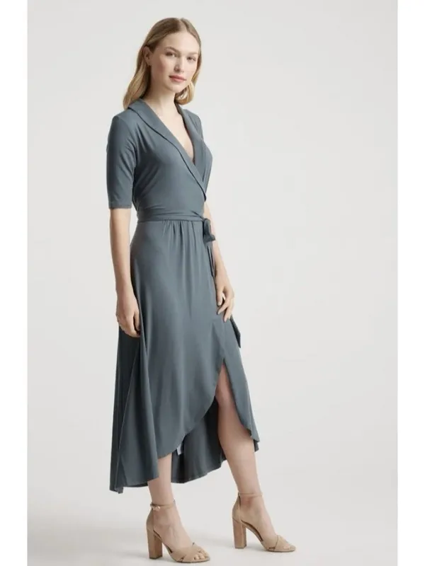 Quince Tencel Jersey Midi Wrap Dress Dark Olive Green Size L - Image 5