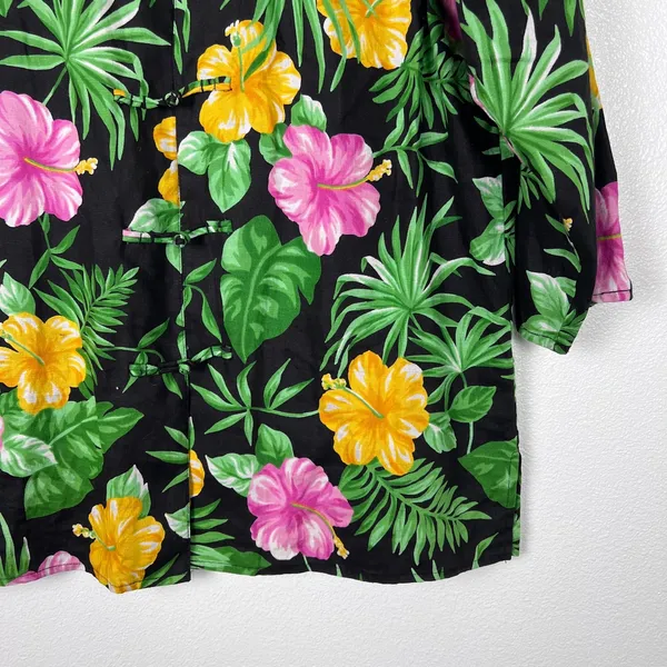 Lauren Ralph Lauren Womens Linen Floral Blouse Mandarin Collar‎ Frog Closure L - Image 4