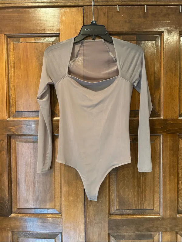 Abercrombie & Fitch Soft A&F Collection Square Neck Mesh Bodysuit Taupe Small‎ - Image 2