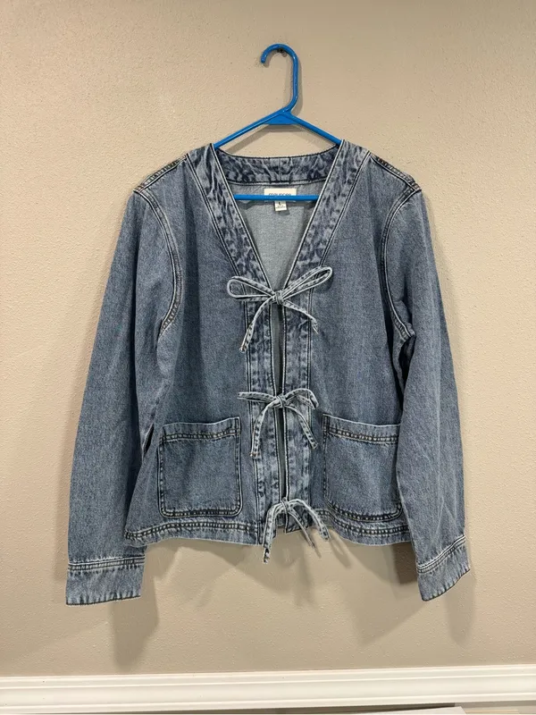 Triple Tie Front Denim Jacket - Image 2