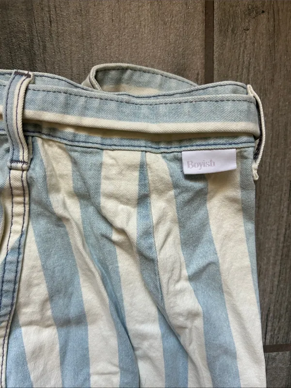 Boyish Light Blue & White High-Waist Wide-Leg Striped Jeans - Image 5