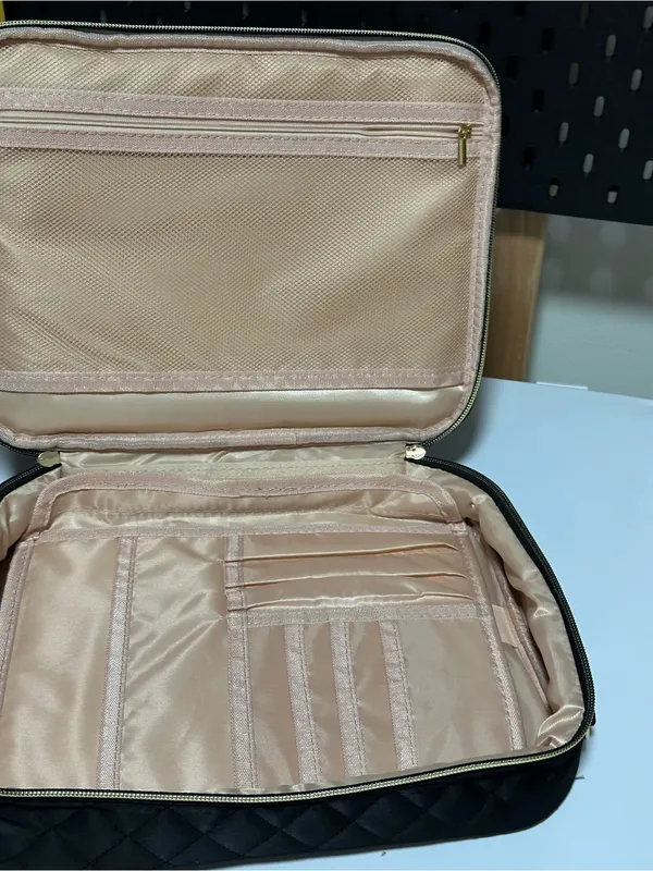 Quilted Black Travel Tote Bag with Gold Zippers - Image 3