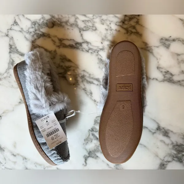 NWT J.Crew womens faux shearling grey moccasin slipper size 8 sold out! - Image 12