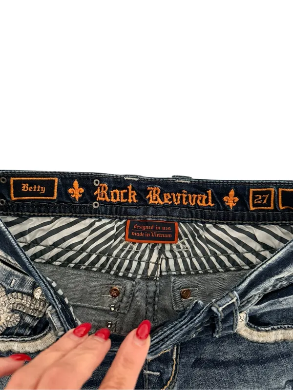 Rock Revival Betty Boot Distressed Embellished Jeans 27 - Image 10