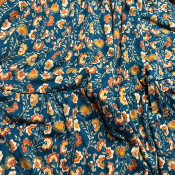 Jun & Ivy Teal‎ Blue Ditsy Floral Tiered Babydoll Mini Dress Womens Small - Image 2