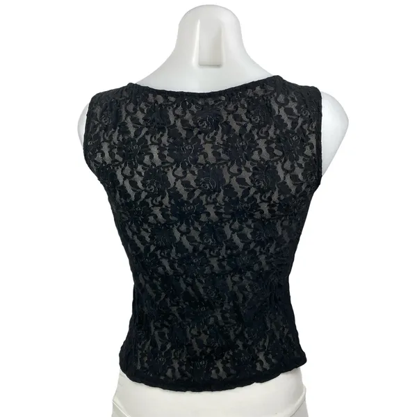Reformation Women's Black Floral Lace Sheer Boat Neck Sleeveless Tank Crop Top S - Image 3