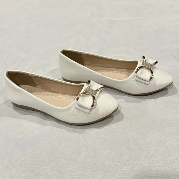 New Women’s White Golden leather Flat Heel Comfort Shoes Pumps Casual Slip - Image 2