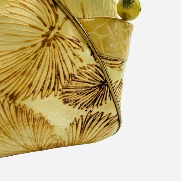 Brahmin Tan Tahiti Palm leaf and Crocodile embossed Shoulder Bag Rare Htf - Image 11